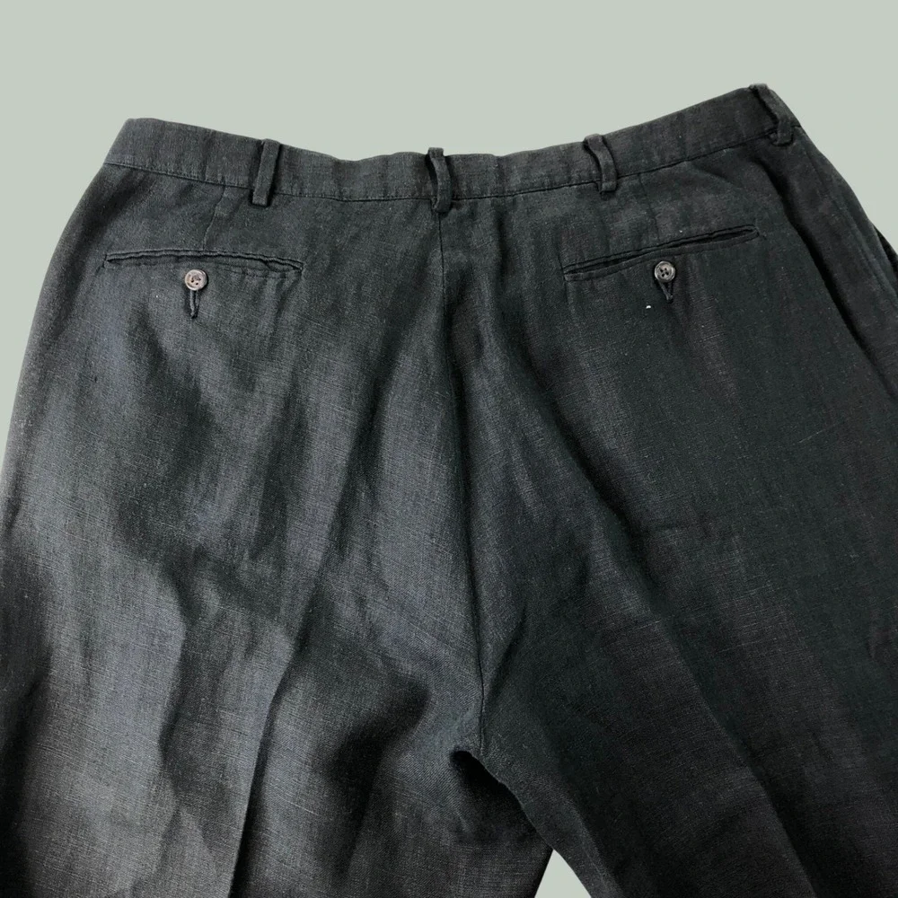 VTG Polo Ralph Lauren 100% Linen Trousers Pants Mens 38x32 Black Beach Wedding
